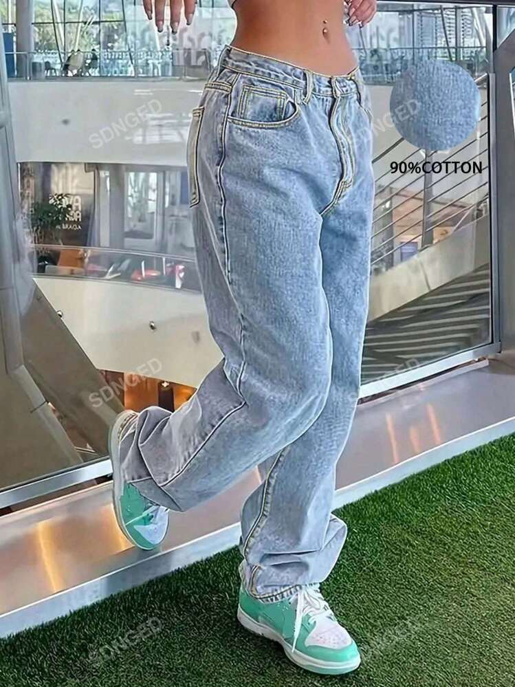 Women's All-Match Light-Colored Straight Leg Pants, Simple And Versatile | SHEIN