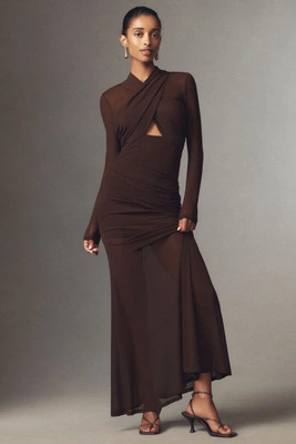 Bardot Veria Long-Sleeve Wrap Mesh Maxi Dress | Anthropologie (US)
