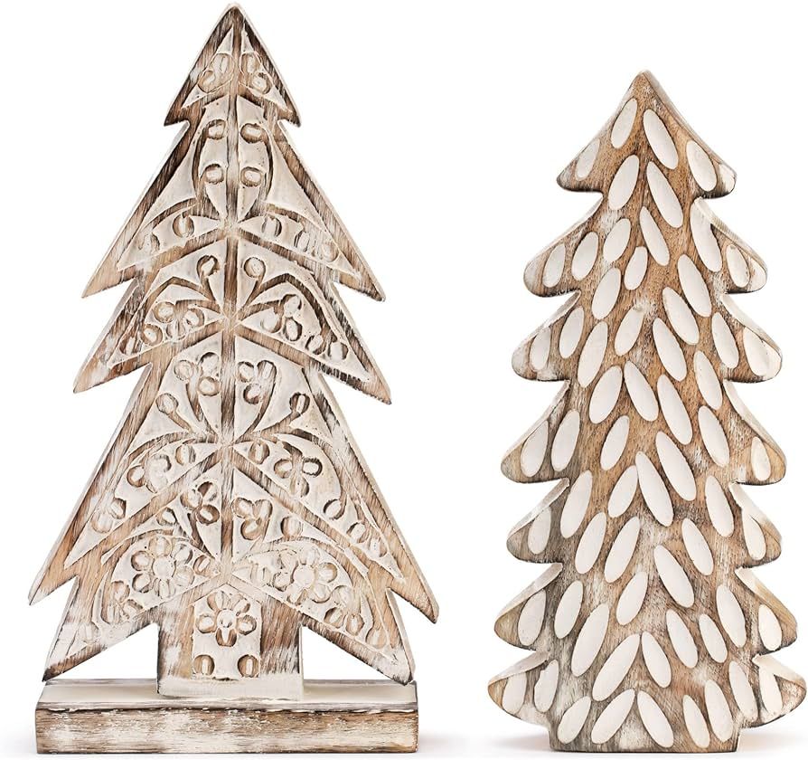 DEMDACO Christmas Tree Whitewashed Mango Wood Christmas Figurine Set of 2 | Amazon (US)