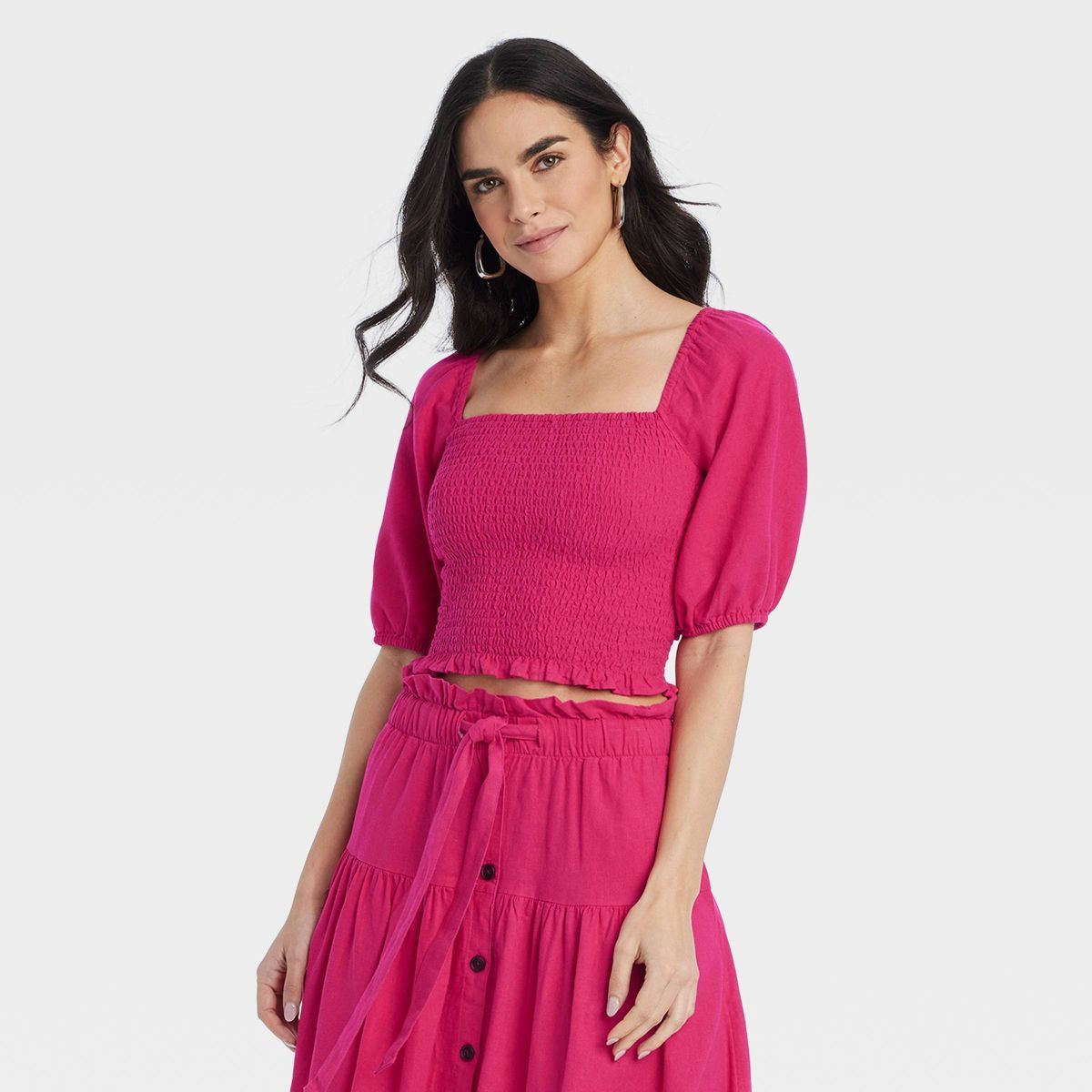 Women's Off Shoulder Puff Elbow Sleeve Blouse - Universal Thread™ Pink S | Target