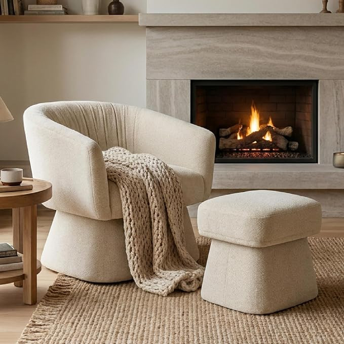 Zerel's Home Swivel Accent Chair with Ottoman, Upholstered Barrel Accent Chair, Modern Accent Cha... | Amazon (US)