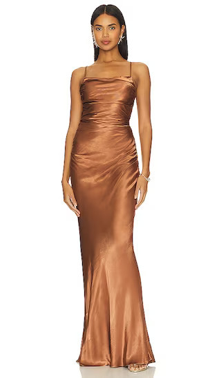 La Lune Ruched Backless Slip Dress in Almond Brown Maxi Dress Fall Maxi Dress Fall 2023 Dresses | Revolve Clothing (Global)