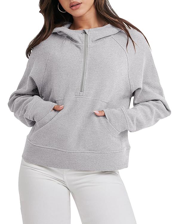 ANRABESS Half Zip Sweatshirts Cropped Hoodies Fleece Womens Quarter Zip Up Pullover Sweaters Fall... | Amazon (US)