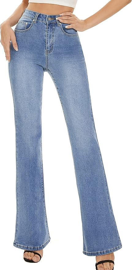 Women's Black Flare Stretchy Jeans High Waist Bootcut Slimming Denim Bell Bottom Pants Pantalones... | Amazon (US)