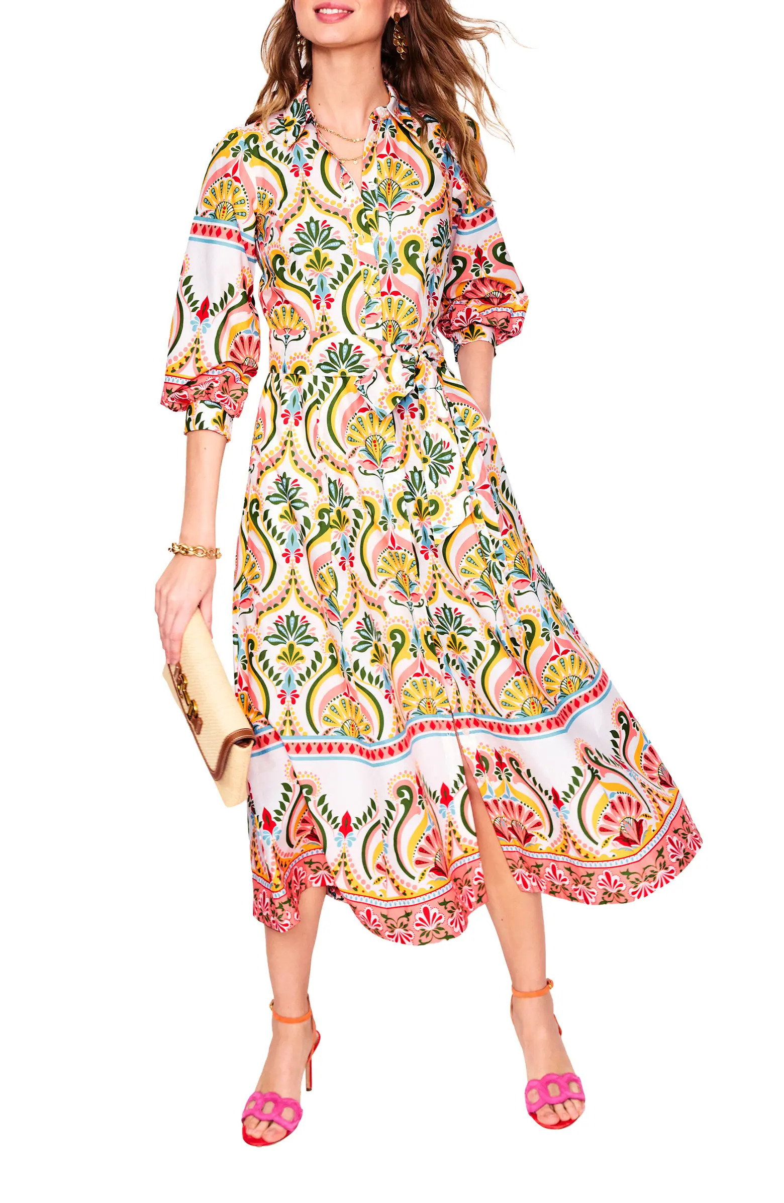 Boden Clara Medallion Print Long Sleeve Cotton Shirtdress | Nordstrom | Nordstrom