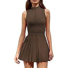 QINSEN Womens Zip Front Tennis Dress High Neck Pleated Sleeveless Two Pieces Golf Athletic Dress ... | Amazon (US)