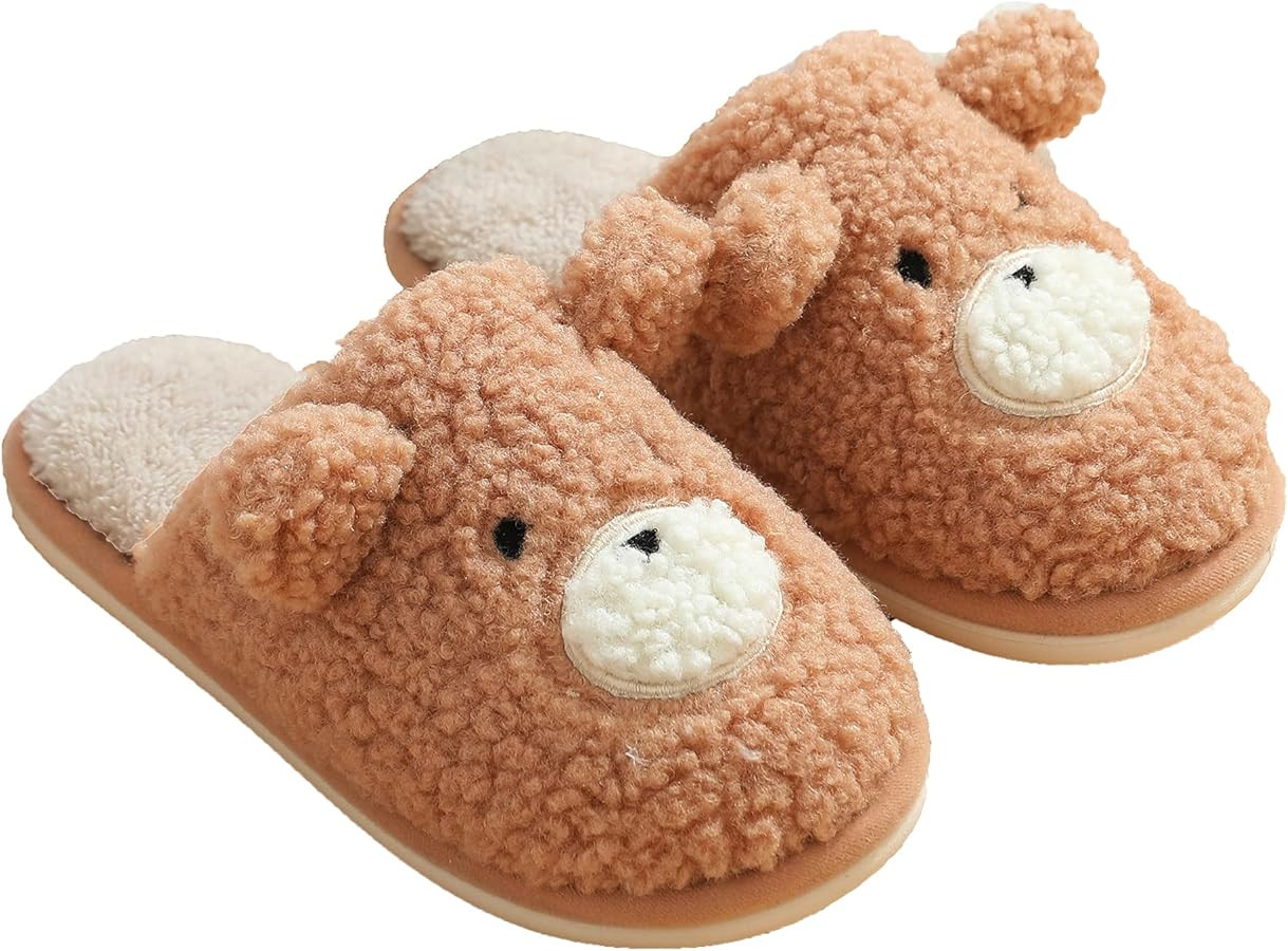 Bear Slippers for Women - Cute Fluffy Memory Foam House Shoes - Warm Plush Anti-Slip Animal Slipp... | Amazon (US)