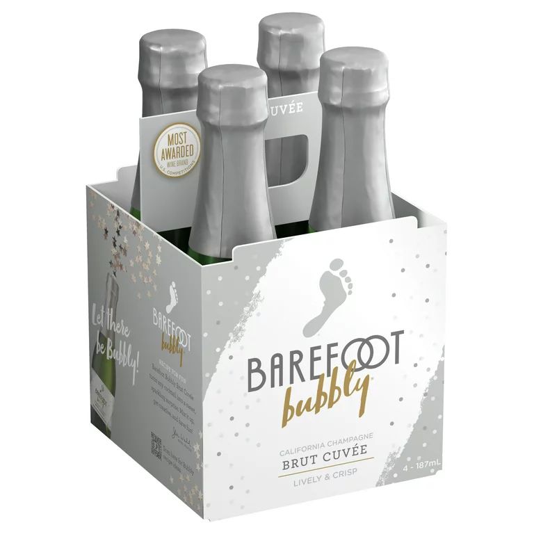 Barefoot Bubbly Brut Cuvee Champagne Sparkling Wine, California, 4 Pack, 4 187ml Single Serve Pla... | Walmart (US)