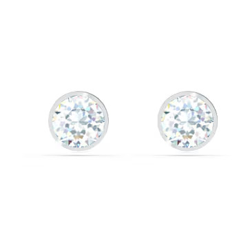 Tennis Stud Pierced Earrings, White, Rhodium plated | Swarovski (US)