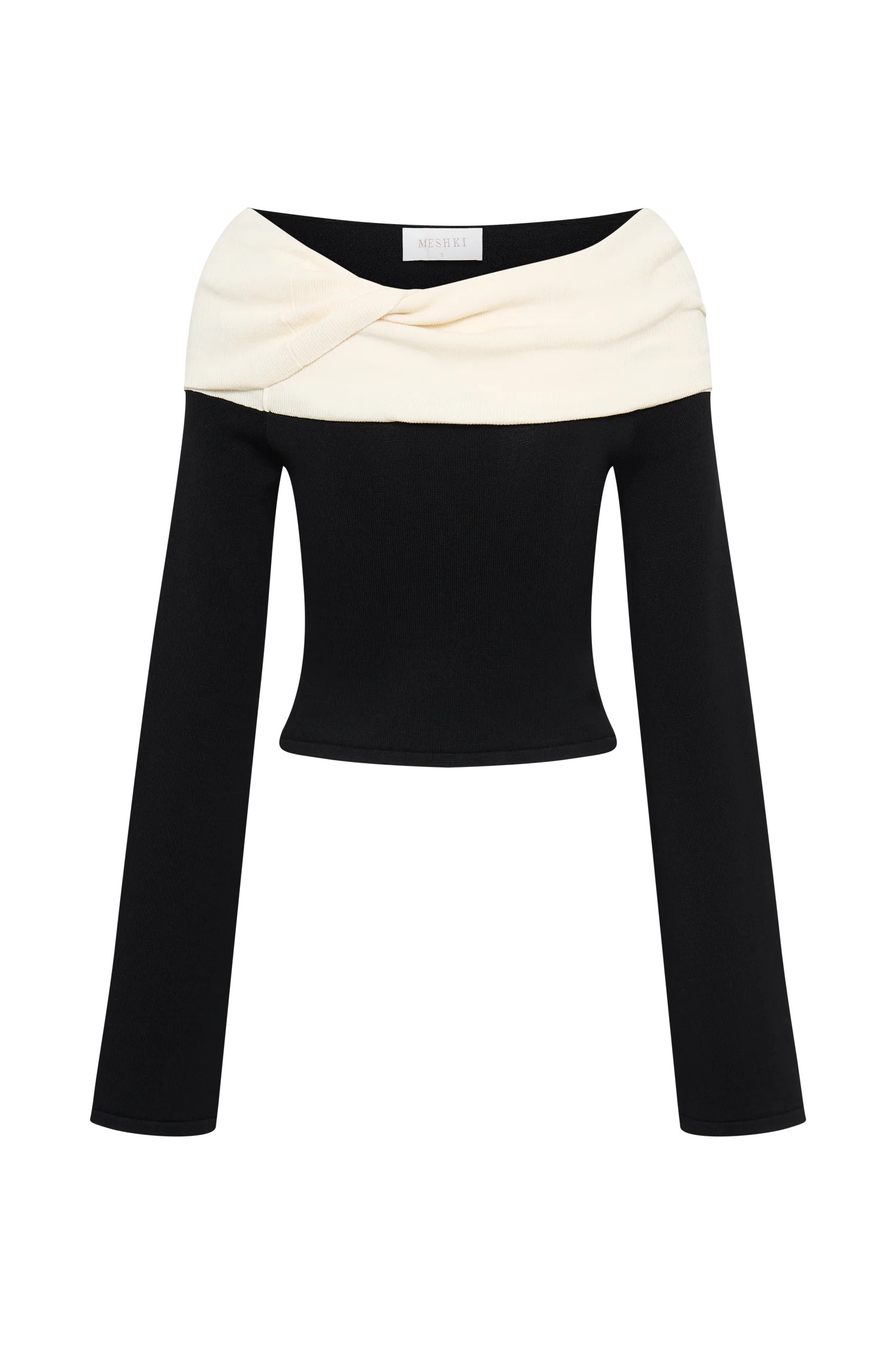 Yoko Contrast Overlay Knit Top - Black/White | MESHKI US