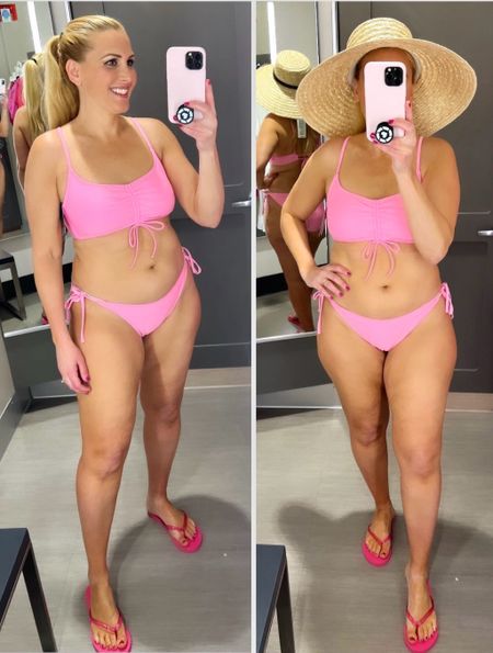 Pink beach outfit 

Bikini large
Flip flops
Straw hat




#LTKShoeCrush #LTKTravel #LTKSwim
