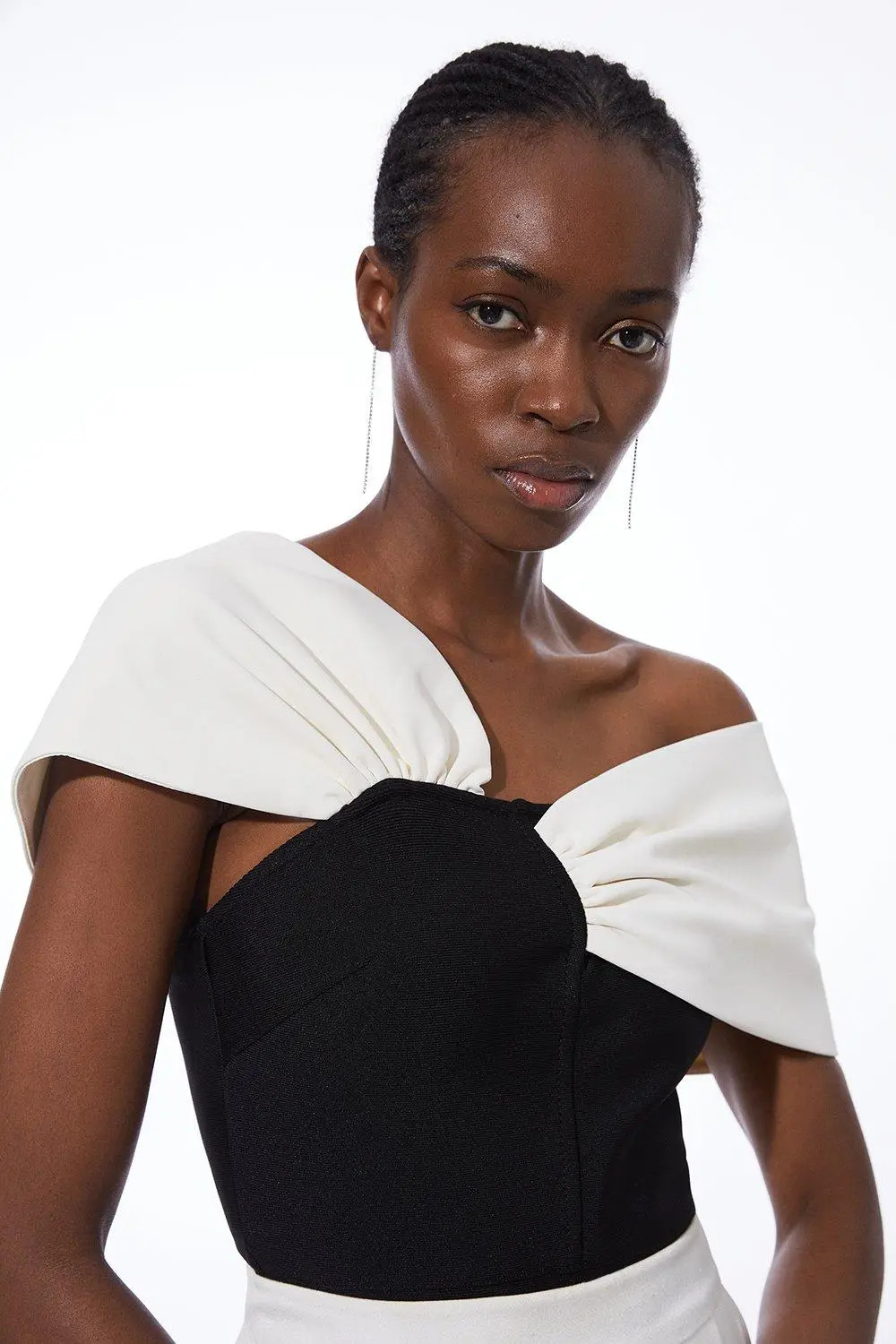 Figure Form Bandage Knit Asymmetric Strap Top | Karen Millen US