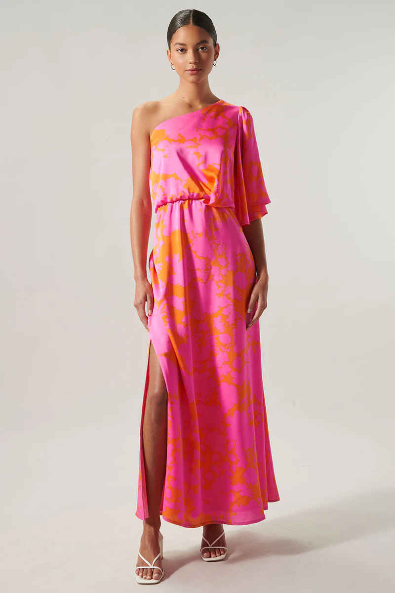 Lava Flow Meara One Shoulder Satin Maxi Dress | Sugarlips