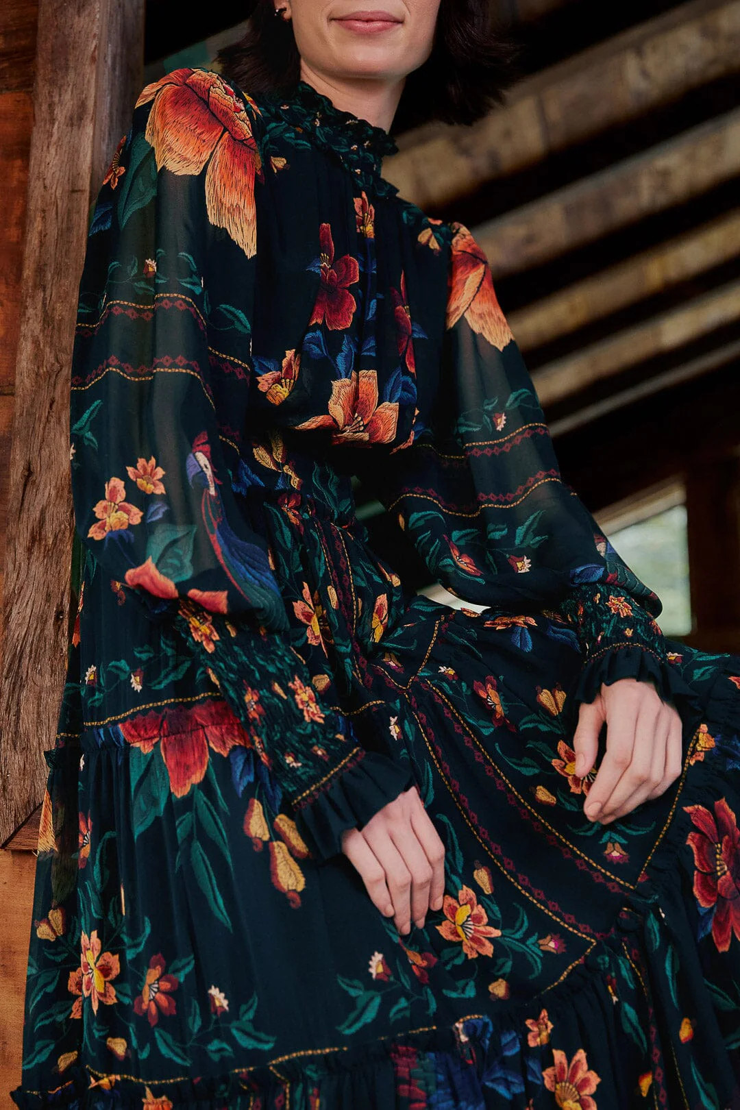 black macaws garden high neck midi dress | FarmRio (US)