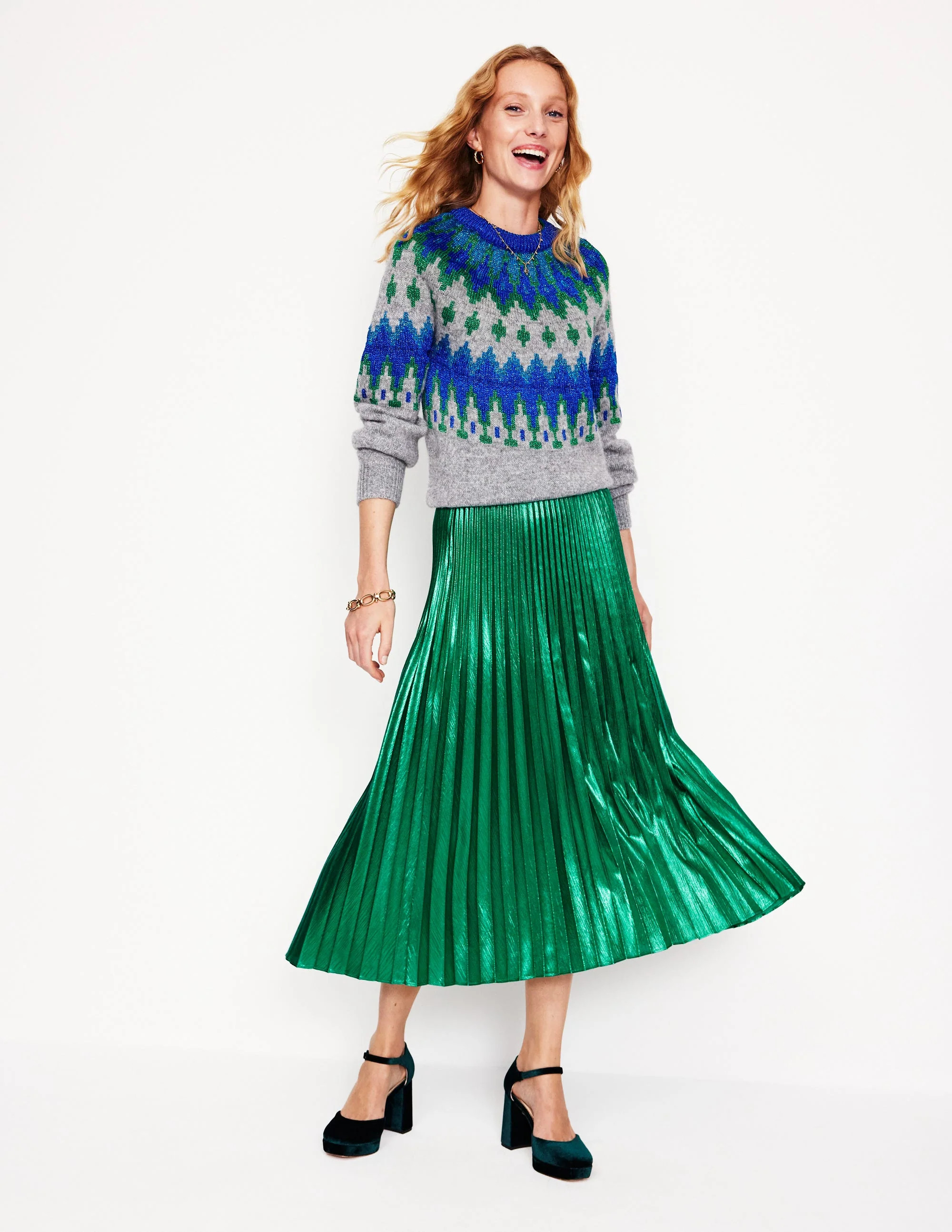 Camilla Metallic Midi Skirt-Malachite | Boden (US)