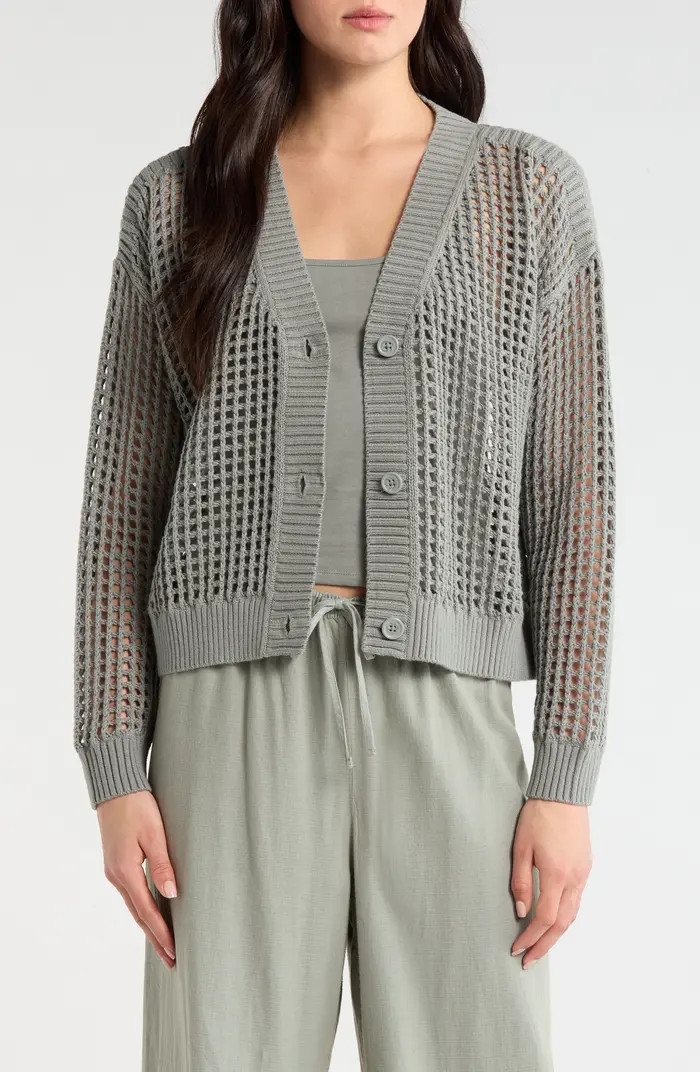 Splendid Camellia Openwork V-Neck Cotton Blend Cardigan | Nordstrom | Nordstrom