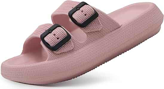 Weweya Pillow Slippers for Women and Men - Cloud Slides - Double Buckle Adjustable - EVA Flat San... | Amazon (US)