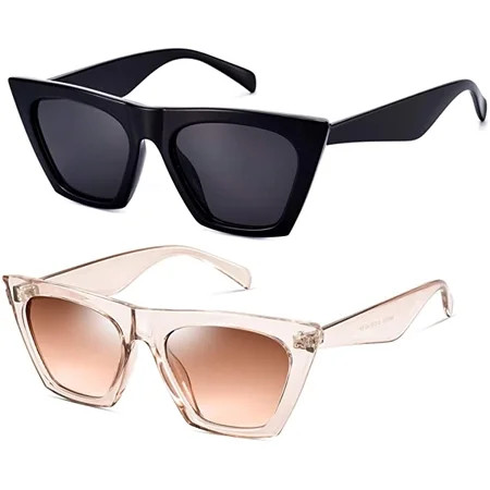 mosanana 2 Pack Trendy Sunglasses for Women Square Cat Eye Style Shine | Walmart (US)