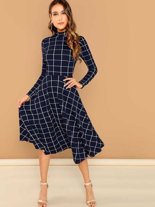 High Neck Fit & Flare Dress | SHEIN