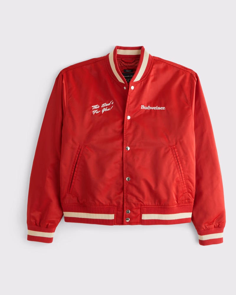 Men's Budweiser Varsity Bomber Jacket | Men's Coats & Jackets | Abercrombie.com | Abercrombie & Fitch (US)