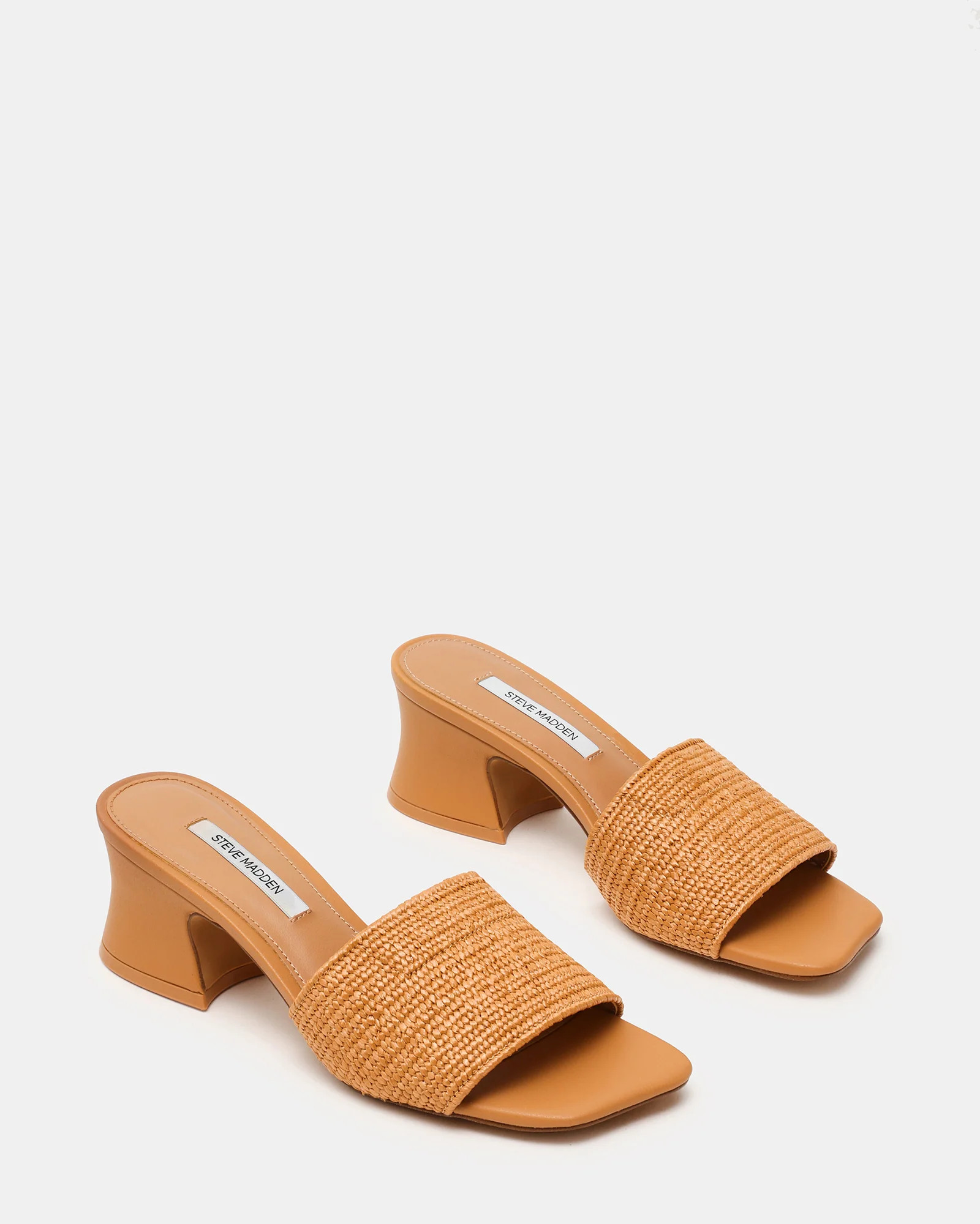 FROLIC Tan Raffia Mule Square-Toe Women's Block Heel | Steve Madden (US)
