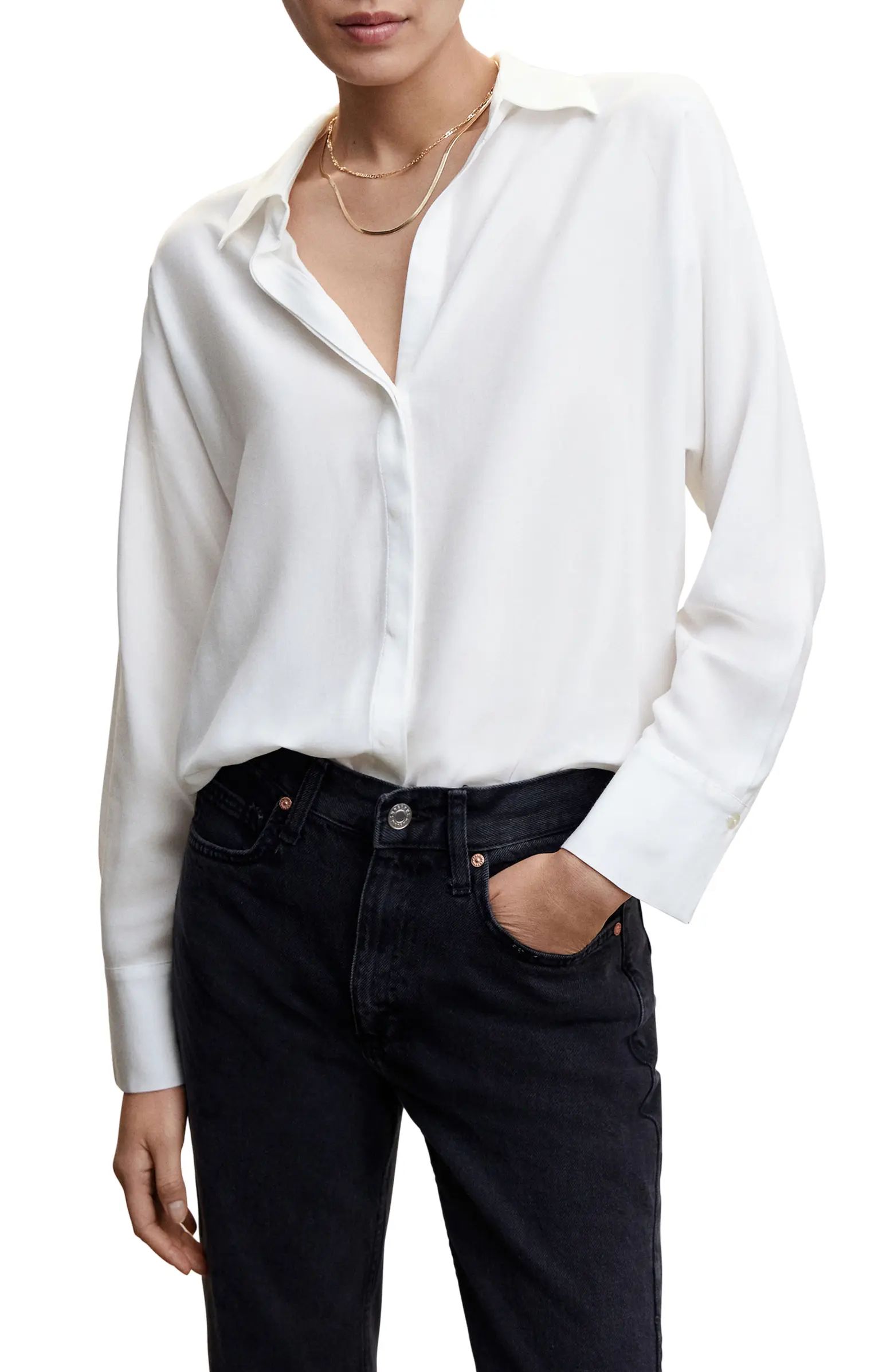 MANGO Hidden Button Long Sleeve Shirt | Nordstrom | Nordstrom