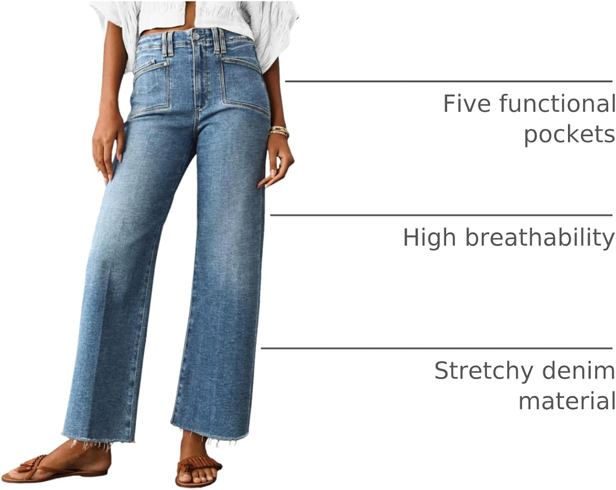Cicy Bell Womens High Waisted Cropped Jeans Trendy Stretchy Baggy Straight Leg Raw Hem Capri Deni... | Amazon (US)