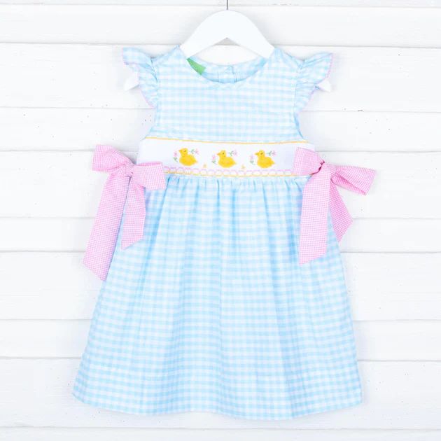 Spring Duckling Smocked Turquoise Beverly Dress | Smocked Auctions