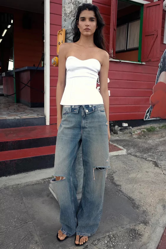 TRF MID-RISE FOLDED WAIST JEANS | Zara US