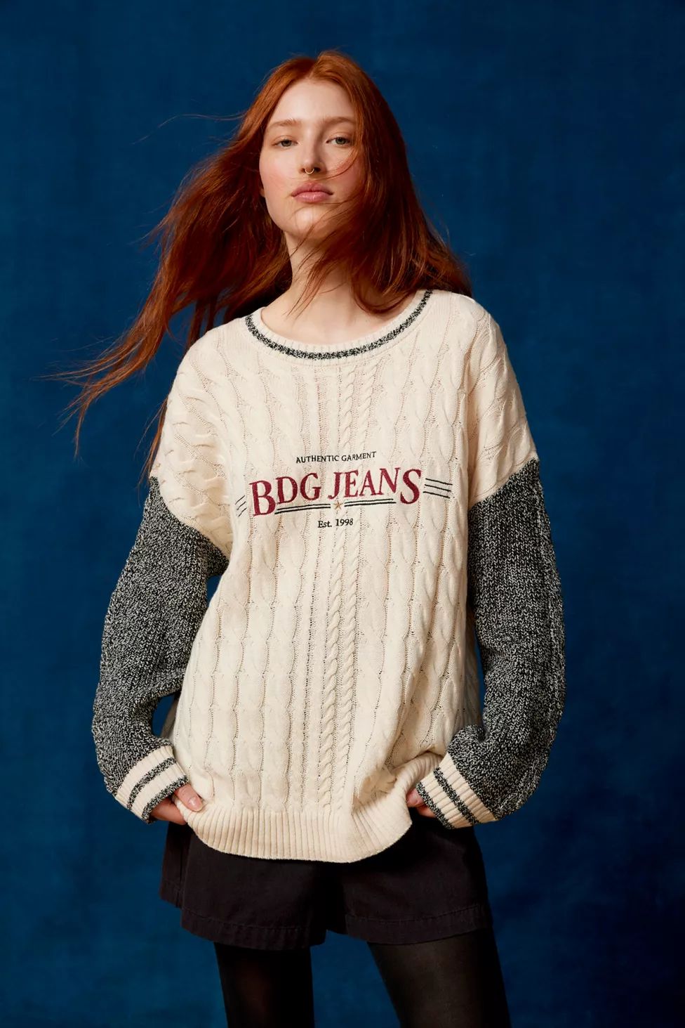 BDG Jeans Cable Knit Spliced Sweater | Urban Outfitters (US and RoW)