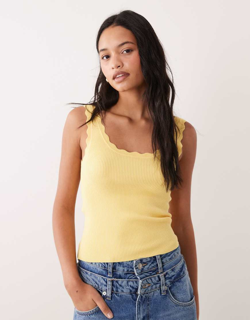 JDY scallop edge knit tank top in yellow | ASOS (Global)