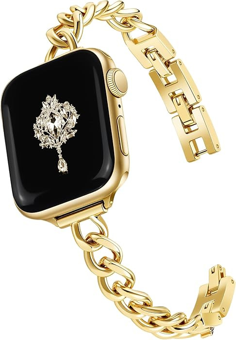 Newlibery Slim Gold Band for Women Feminine Elegant Compatible with Apple Watch 38mm 40mm 41mm 42... | Amazon (US)