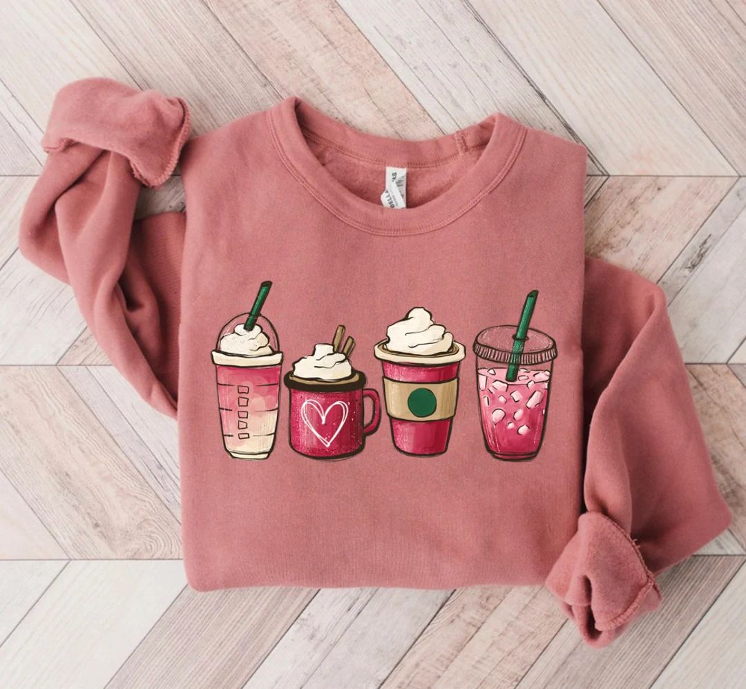 Valentine Coffee Heart Sweatshirt, Womens Cute Valentine Shirt, Cozy Love Sweatshirt, Women Valen... | Etsy (US)