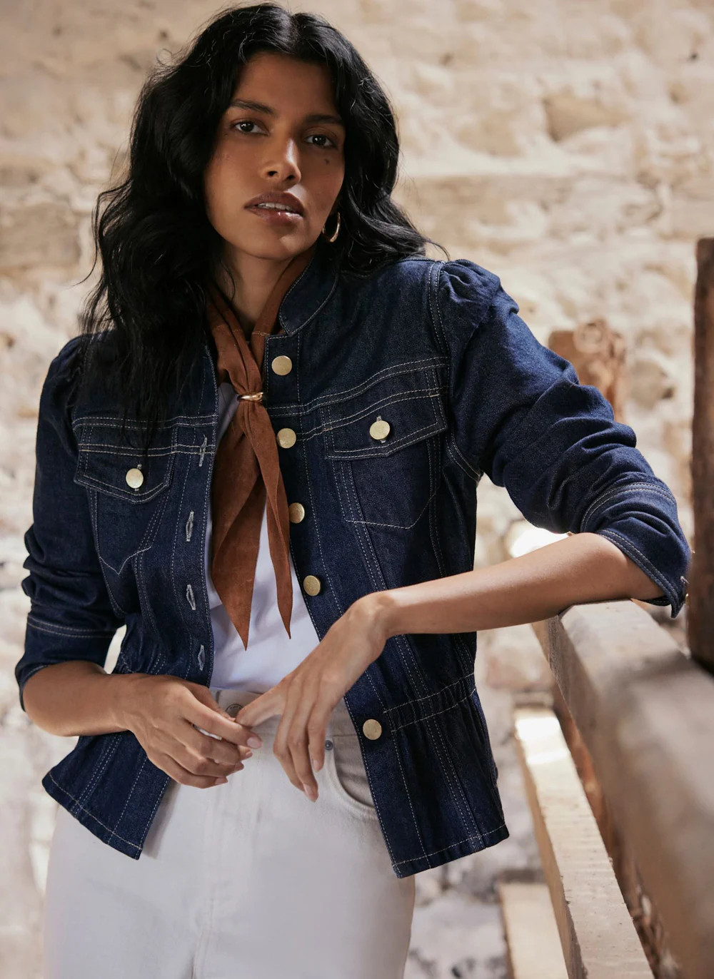 Dark Indigo Puff Sleeve Denim Jacket | Mint Velvet