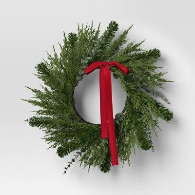 22" Mixed Greenery Artificial Christmas Wreath with Red Bow - Wondershop™ | Target