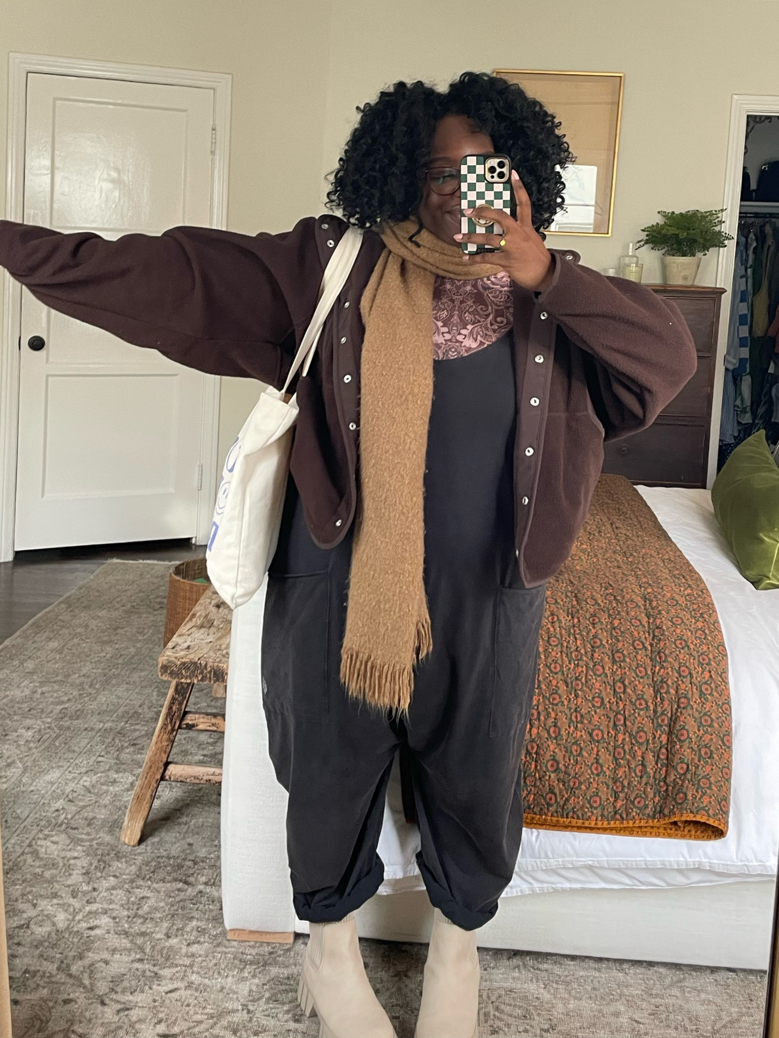 I cannot explain this outfit, but I felt cute. Also, a little afraid. Wearing an XL in the onesie and the body suit. Wearing an XXL in the jacket. The bag is from Evry Jewels 💕.

#LTKSeasonal #LTKstyletip #LTKcurves