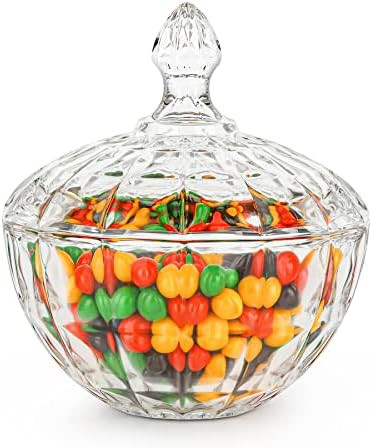 ComSaf 26fl.oz Crystal Glass Candy Dish with Lid – Large Covered Candy Jar with Lid for Office ... | Amazon (US)