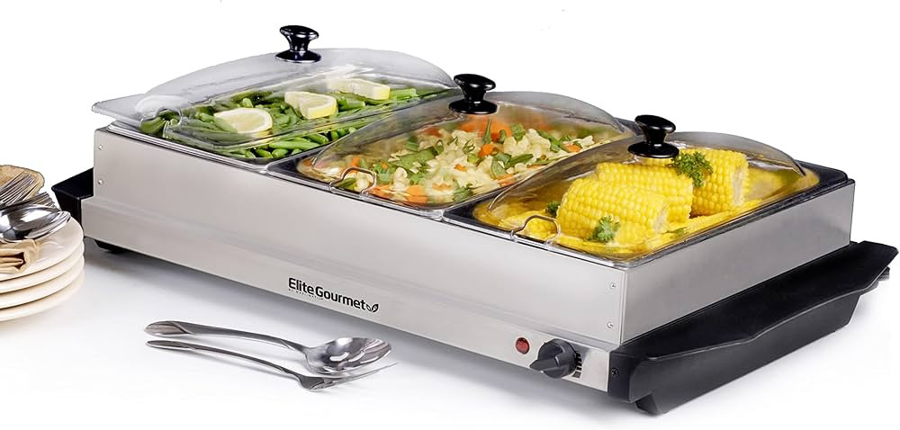 Elite Gourmet EWM-6171# Triple 3 x 2.5 Qt. Trays, Buffet Server, Food Warmer Temperature Control,... | Amazon (US)