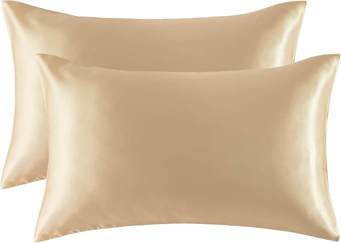 Bedsure Satin Pillow Cases 2 Pack - Champagne Pillowcase for Hair and Skin Standard Size with Env... | Amazon (UK)