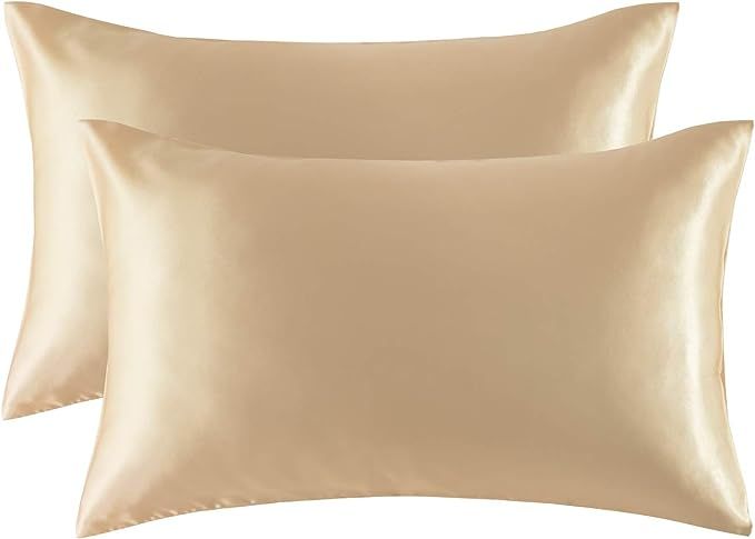 Bedsure Satin Pillow Cases 2 Pack - Champagne Pillowcase for Hair and Skin Standard Size with Env... | Amazon (UK)