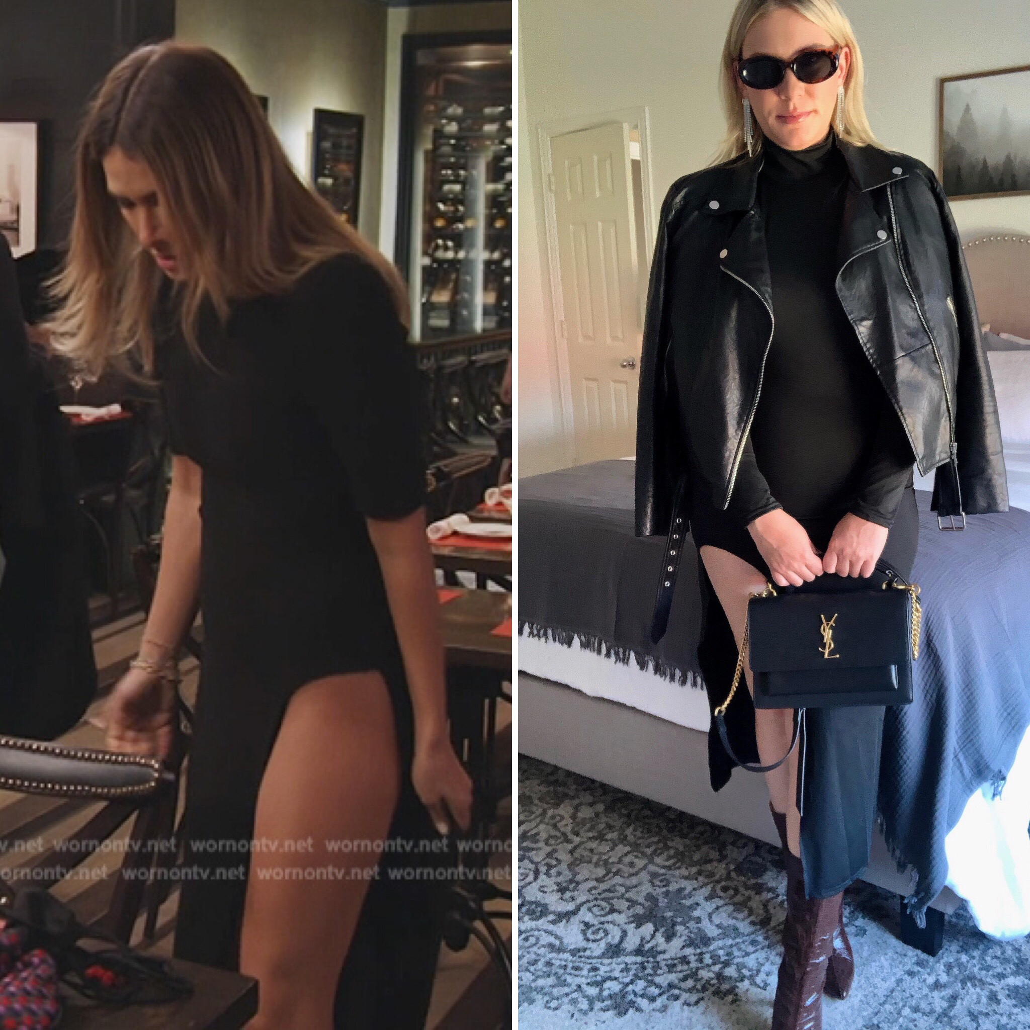 Look for Less! Found this dress off of @amazon as an affordable option to @erindanalichy black high slit dress when she went to her anniversary dinner with her husband! I was obsessed with her LBD chic look and wanted to recreate it🖤 Who else is loving the new cast of #RHONY ?!! 🙋🏼‍♀️

#LTKfindsunder50 #LTKstyletip #LTKmidsize