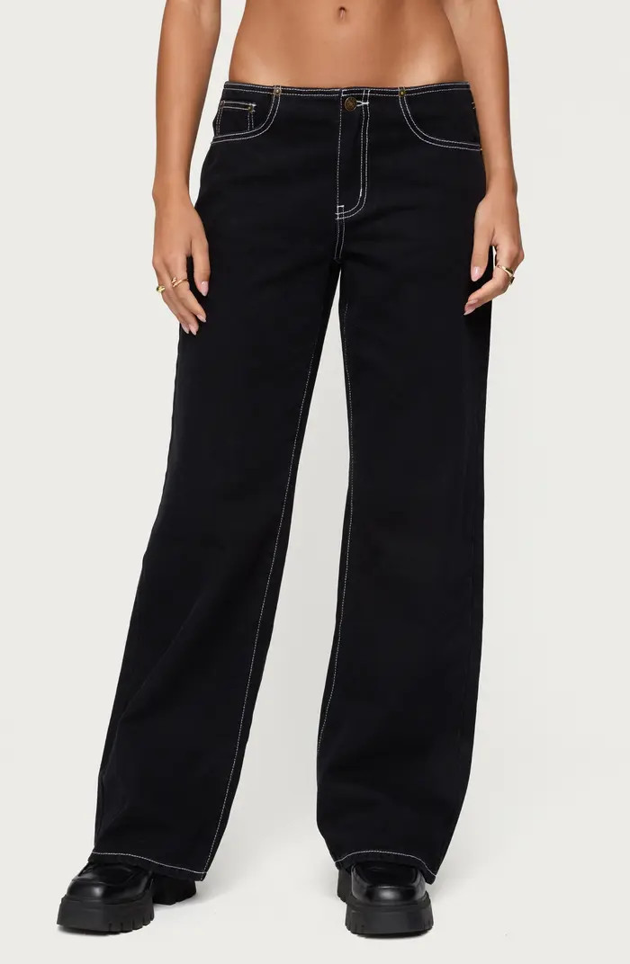 Contrast Stitch Low Rise Wide Leg Jeans | Nordstrom