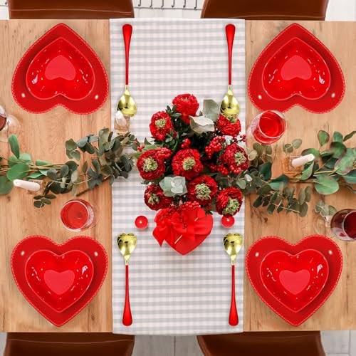 Nitial 12 Pcs Heart Bowl and Plates Set Ceramic Valentine's Day Dinnerware Cute Red Hearts Shaped Dishes Spoons Dessert Appetizer Salad Bowl for Wedding Anniversary Galentines Party Decoration Kitchen | Amazon (US)