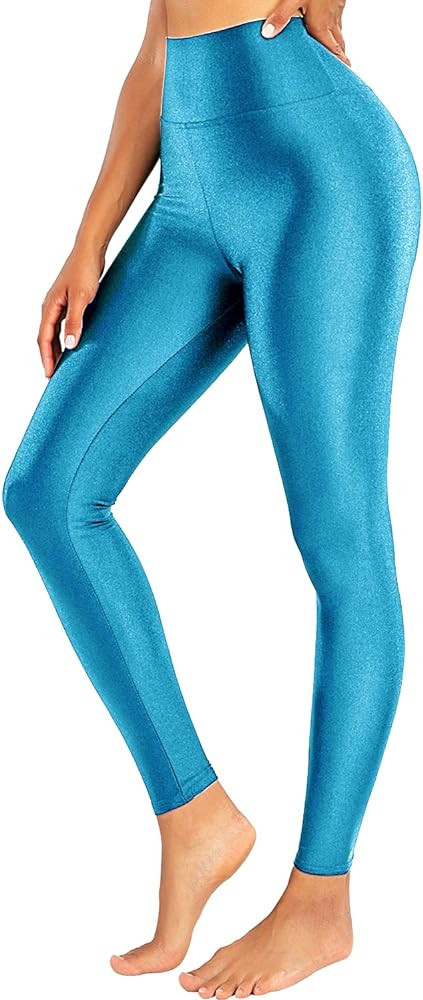 Women's High Waisted Yoga Pants Tummy Control Shiny Sports Tights Workout Leggings | Amazon (US)