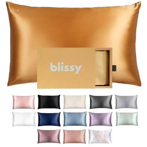 Blissy Silk Pillowcase - 100% Pure Mulberry Silk - 22 Momme 6A High-Grade Fibers - Silk Pillow Cover for Hair & Skin - Regular, Queen & King with Hidden Zipper Standard, Gold | Amazon (US)