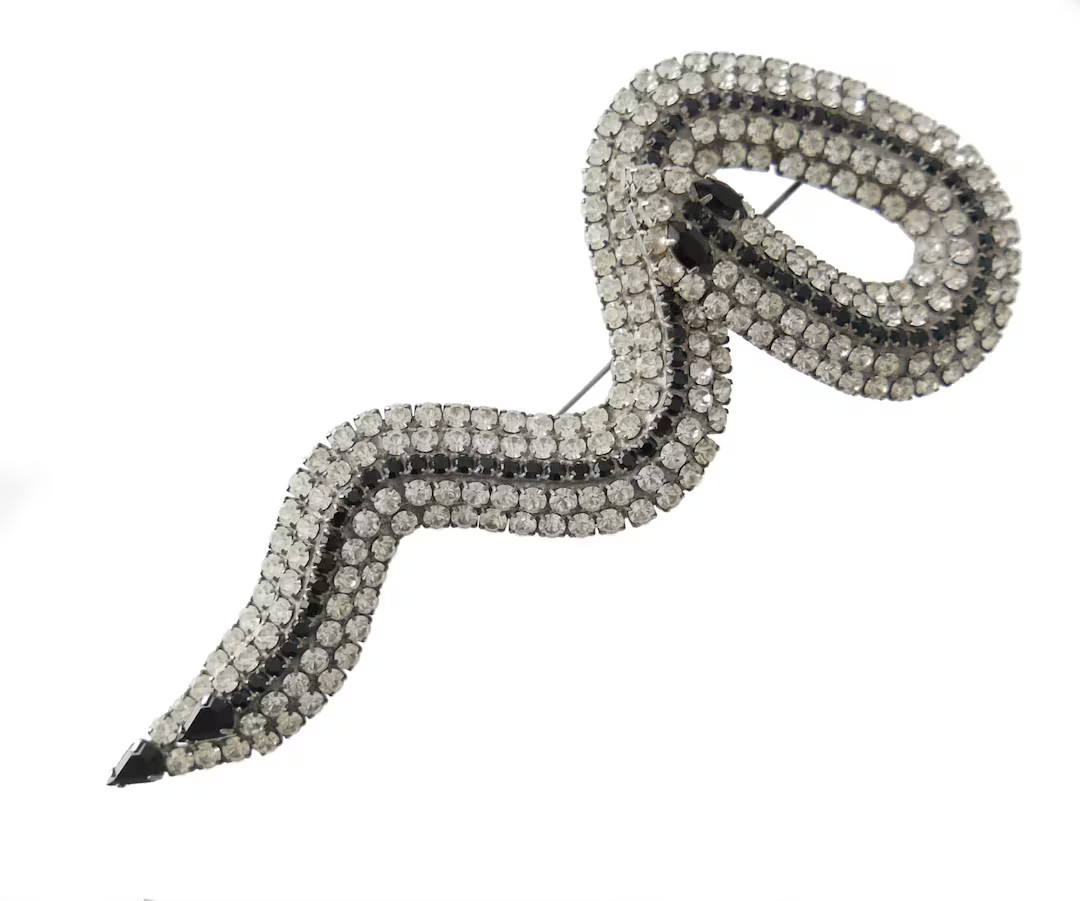 HUGE Vintage Snake Statement Rhinestone Brooch - Etsy | Etsy (US)