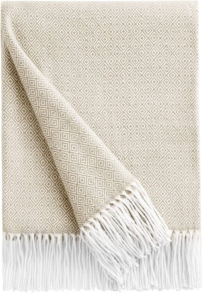 BOURINA Throw Blanket Decorative Faux Cashmere Fringe Lightweight Throw Soft Cozy for Bed or Sofa... | Amazon (US)