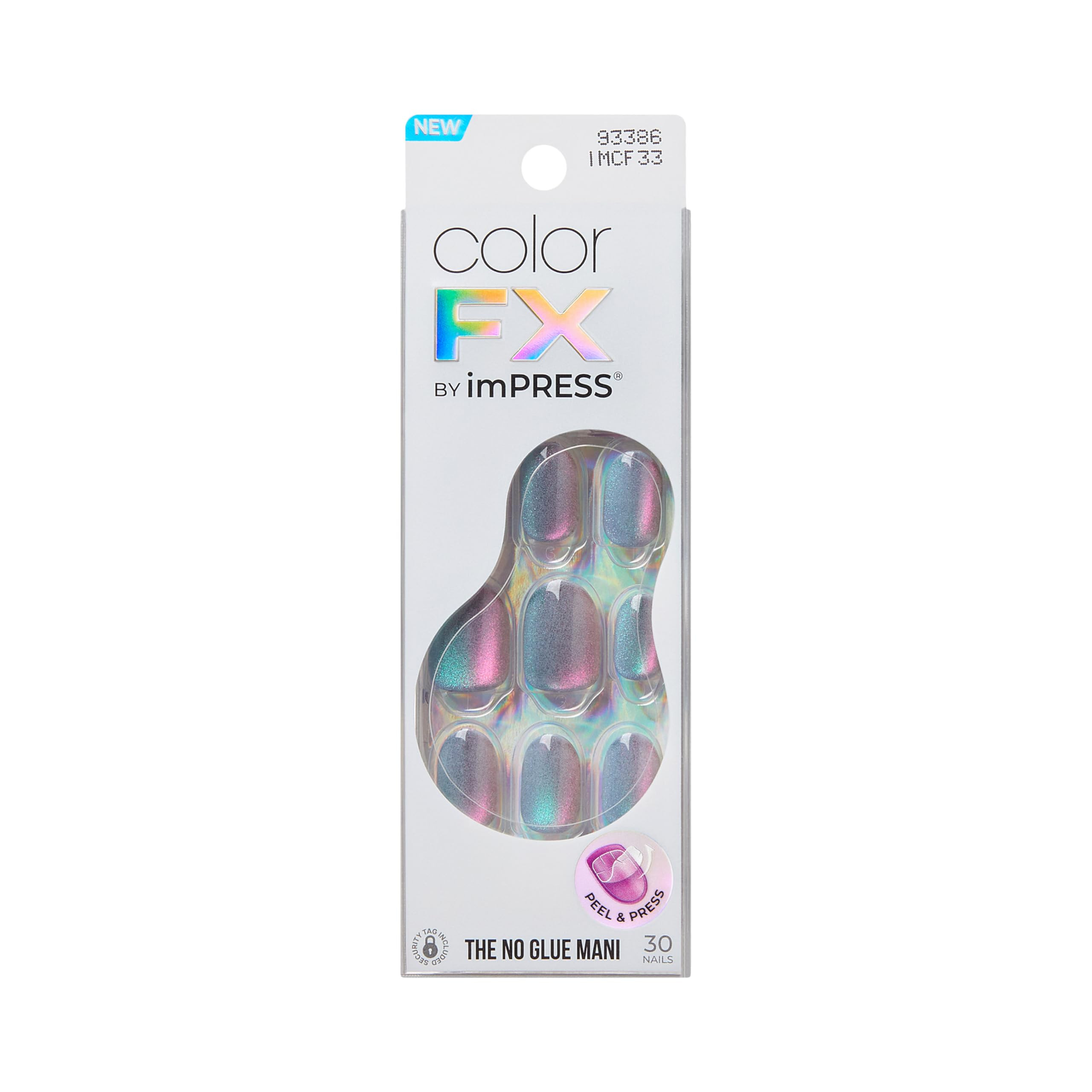 KISS imPRESS No Glue Mani Press On Nails, ColorFX, 'Fly Up', Silver, Short Size, Oval Shape, Incl... | Amazon (US)