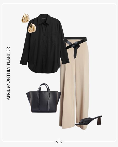 Monthly outfit planner: APRIL: Spring looks | black button up, tan trouser, black heel, black tote

Workwear, office outfit

See the entire calendar on thesarahstories.com ✨ 


#LTKstyletip #LTKworkwear