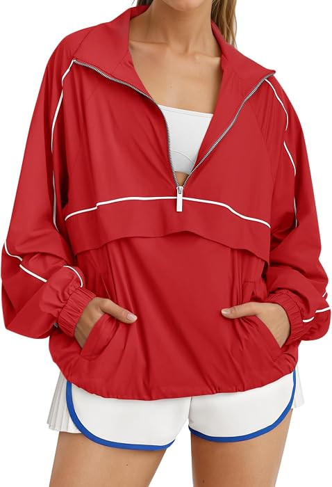 Fisoew Quarter Zip Pullover Women UPF 50+ Lightweight Windbreaker Jacket Running Hiking Outdoor P... | Amazon (US)
